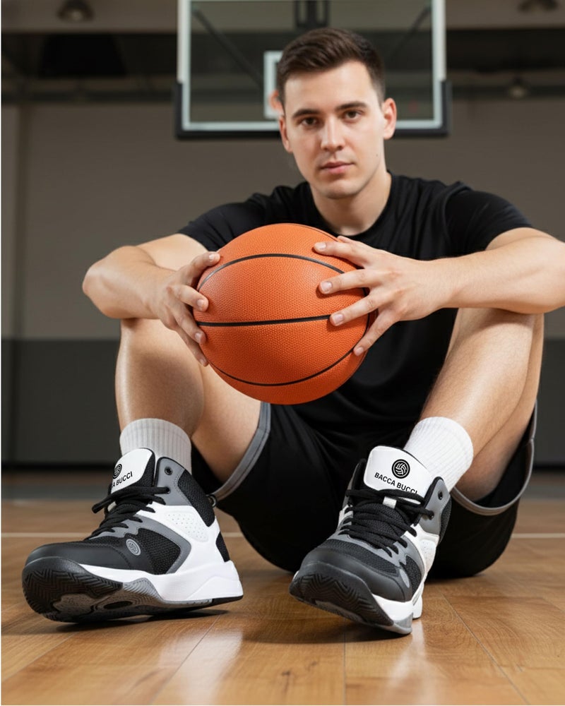 Bacca Bucci® Men's Wager Basketball Shoes with Natural Rubber Sole & Breathable Upper- Grey/White, Size UK9 - Image 2