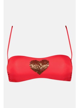 TWINSET Women Sequins Detail Strappy Swim Top, Red  - Image 1