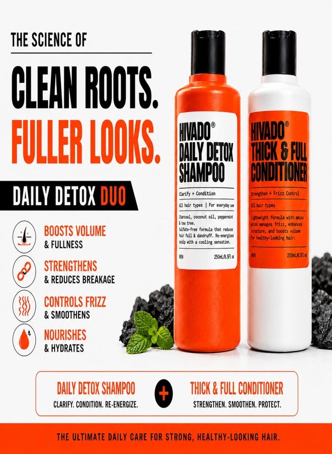 HIVADO Daily Detox Shampoo & Thick & Full Conditioner Combo for Men | 250ml Each | Anti-Dandruff & Scalp Cleansing Care | Volumizing & Nourishing Hair Care | Sulfate & Paraben Free - Image 2