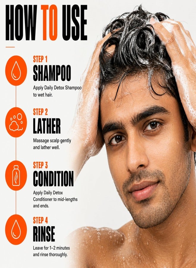 HIVADO Daily Detox Shampoo & Thick & Full Conditioner Combo for Men | 250ml Each | Anti-Dandruff & Scalp Cleansing Care | Volumizing & Nourishing Hair Care | Sulfate & Paraben Free - Image 5