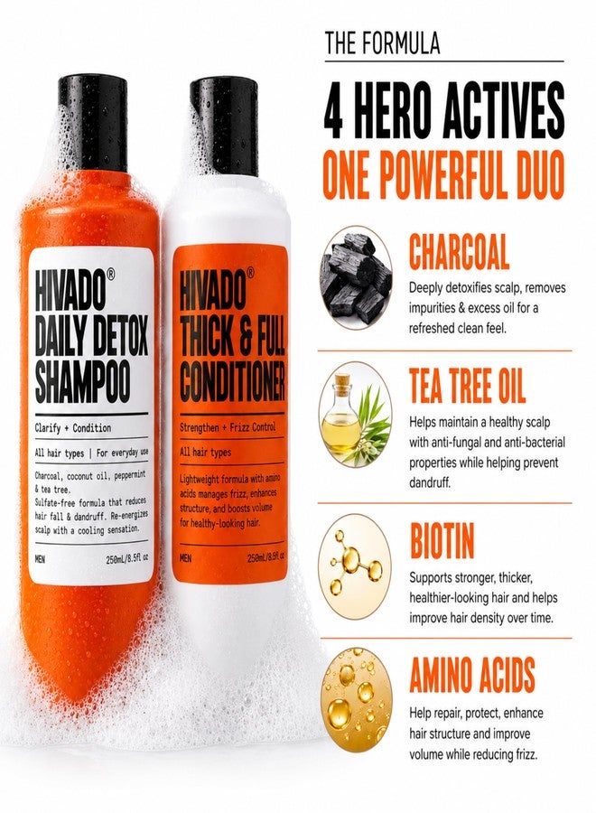 HIVADO Daily Detox Shampoo & Thick & Full Conditioner Combo for Men | 250ml Each | Anti-Dandruff & Scalp Cleansing Care | Volumizing & Nourishing Hair Care | Sulfate & Paraben Free - Image 4