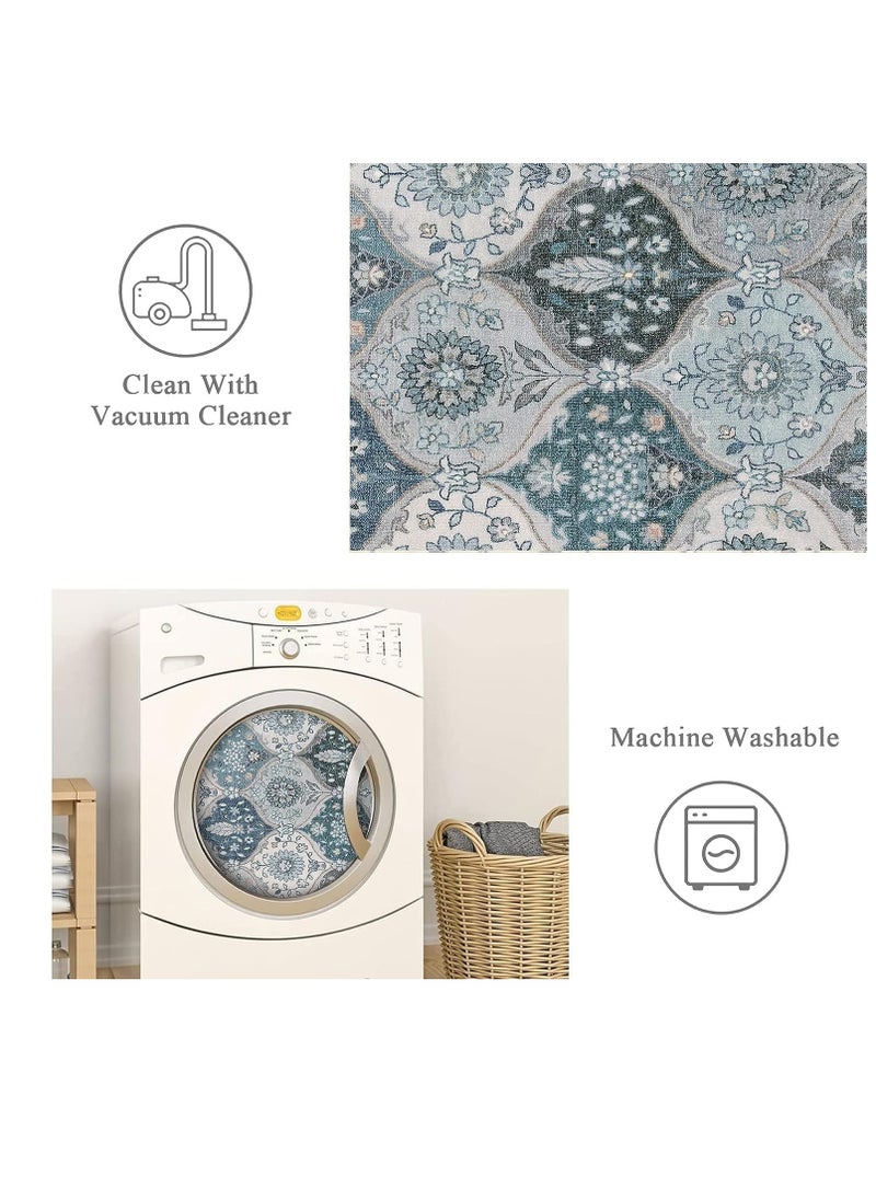MIXDE Trellis Area Rug, Entry Rug Non-Slip Washable Indoor Door Mat, Small Oriental Accent Throw Rug for Bedroom Kitchen Entryway Bathroom (03-blue/Multi, 60 * 90cm)  - Image 4