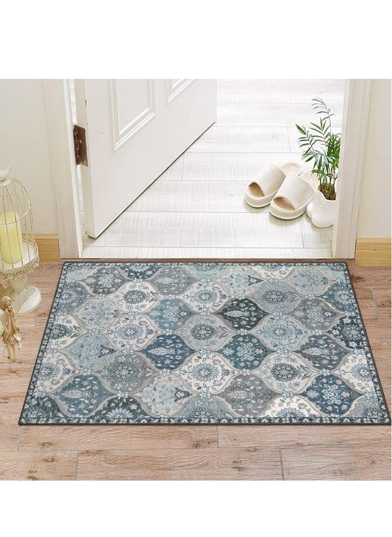 MIXDE Trellis Area Rug, Entry Rug Non-Slip Washable Indoor Door Mat, Small Oriental Accent Throw Rug for Bedroom Kitchen Entryway Bathroom (03-blue/Multi, 60 * 90cm)  - Image 1