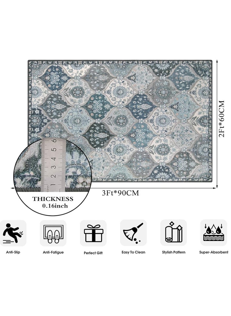 MIXDE Trellis Area Rug, Entry Rug Non-Slip Washable Indoor Door Mat, Small Oriental Accent Throw Rug for Bedroom Kitchen Entryway Bathroom (03-blue/Multi, 60 * 90cm)  - Image 5