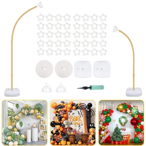 OurWarm 9.35Ft & 6Ft Gold Balloon Arch Stand, Free Bending Shape Balloon Arch Kit, Half Arch Balloon Stand with Base for Floor, Ideal for Wedding Birthday Baby Shower Graduation 4th of July Decoration - Image 1