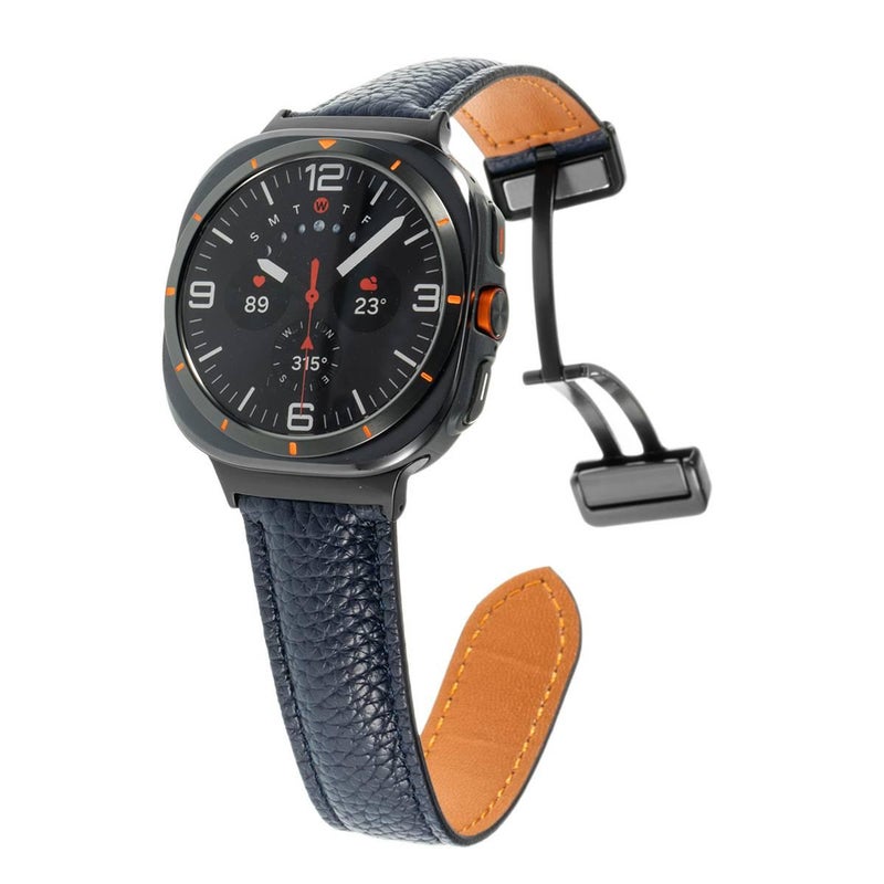AD Black Classic Leather Strap Smartwatch Band Compatible with Samsung Galaxy Watch Ultra with Adjustable Fit Replacement Strap for Daily Wear - Image 1