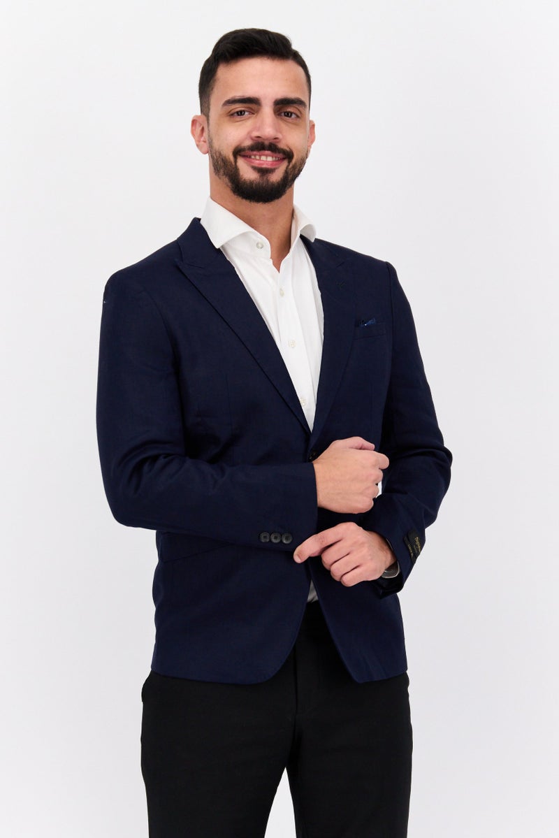 SELECTED Men Regular Fit Solid Formal Blazer, Navy - Image 1