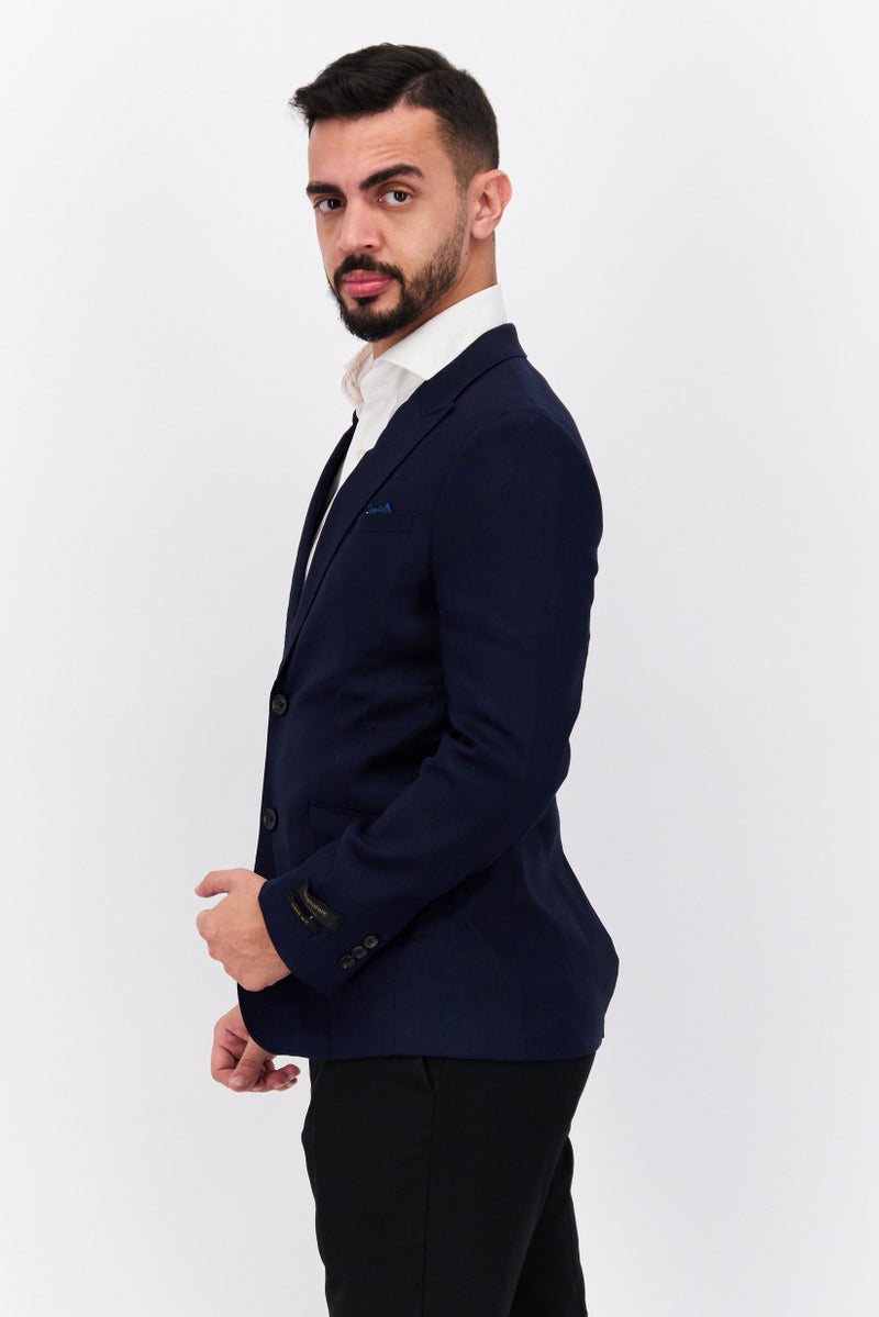 SELECTED Men Regular Fit Solid Formal Blazer, Navy - Image 2