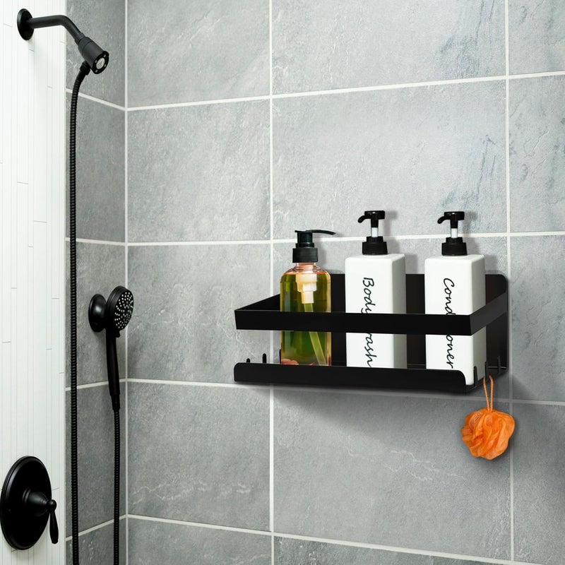 Felicia Decors Felicia Decors Metal MultiPurpose Floating Wall Shelf with Side Hooks WallMounted Storage Shelves for Home Kitchen Bathroom Bedroom or Office with Adhesive Sticker Hook Medium Black 