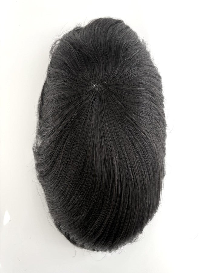 Hywel Hair System Toupee for Men with 100% Human Hair, Mono Lace with Soft Skin Toupee Mens Wig Base Size 6 * 9 Inch, Hair Pieces Replacement Color #1B Off Black - Image 2