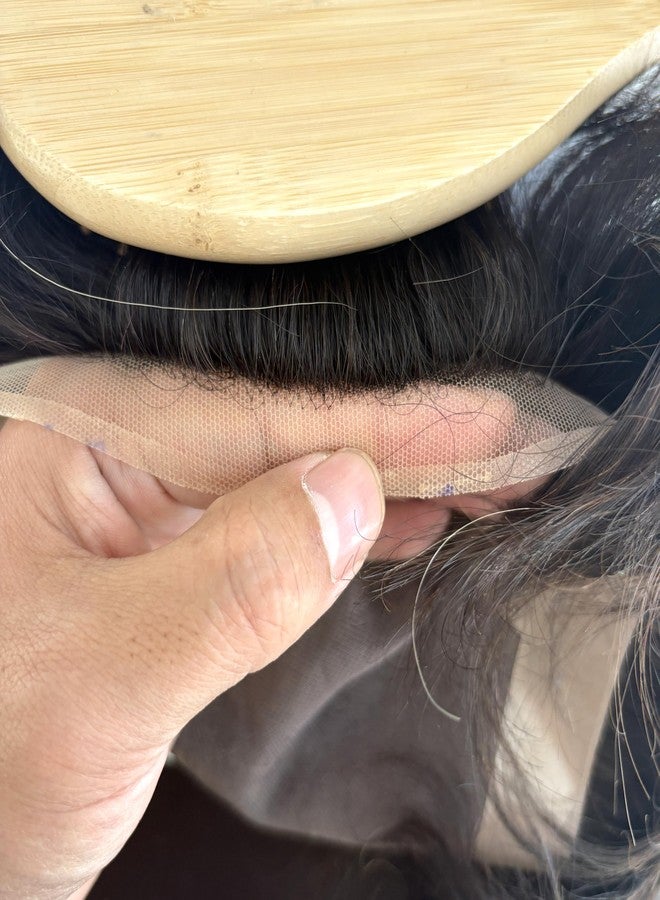 Hywel Hair System Toupee for Men with 100% Human Hair, Mono Lace with Soft Skin Toupee Mens Wig Base Size 6 * 9 Inch, Hair Pieces Replacement Color #1B Off Black - Image 5