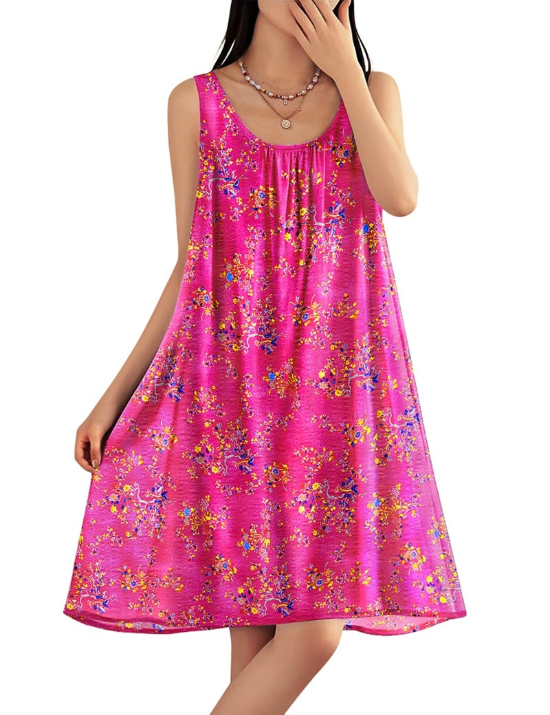 YESNO Summer Dresses for Women Casual Boho Floral Sundresses Sleeveless Scoop Neck Beach Tank Dresses L EVS CR026 - Image 1
