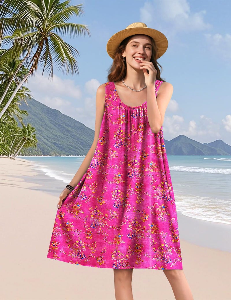 YESNO Summer Dresses for Women Casual Boho Floral Sundresses Sleeveless Scoop Neck Beach Tank Dresses L EVS CR026 - Image 3