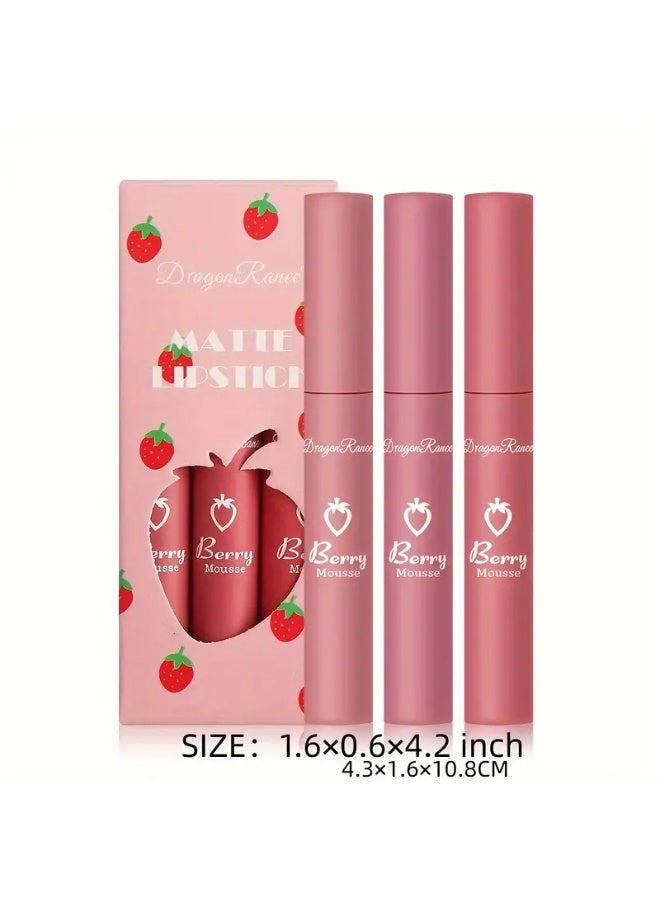 Dragon Ranee مجموعة أحمر شفاه دراجون راني غير اللامع من 3 قطع - لمسة مخملية، خالية من الكحول، لون شفاه يدوم طويلاً، مناسب لجميع أنواع البشرة، مصنوع من البترولاتوم المغذي - مجموعة زبدة شفاه غير لزجة ومقاومة للنقل - Image 3