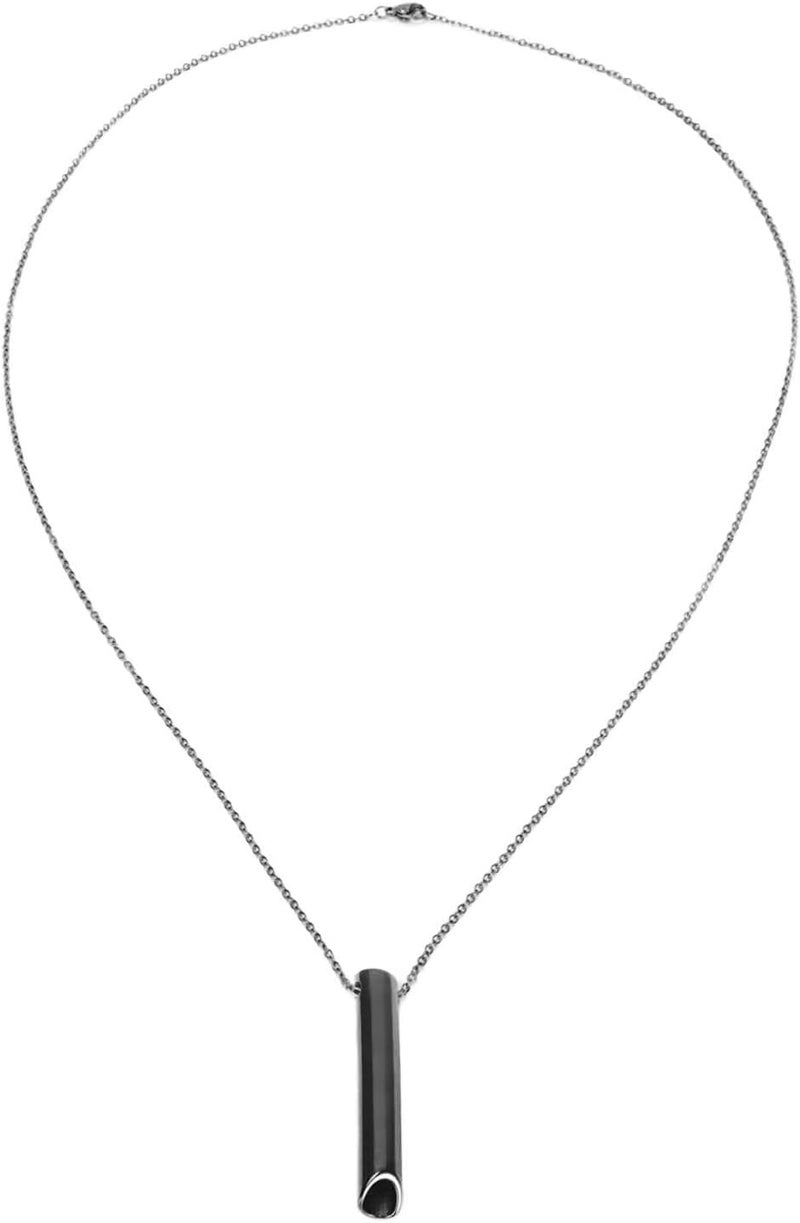 klarako Mindful Breathing Necklace,Portable Meditation Pendant for Reduces Stress,Stainless Steel Deep Breathing Tool for Women Men Teens(Black) Black - Image 1