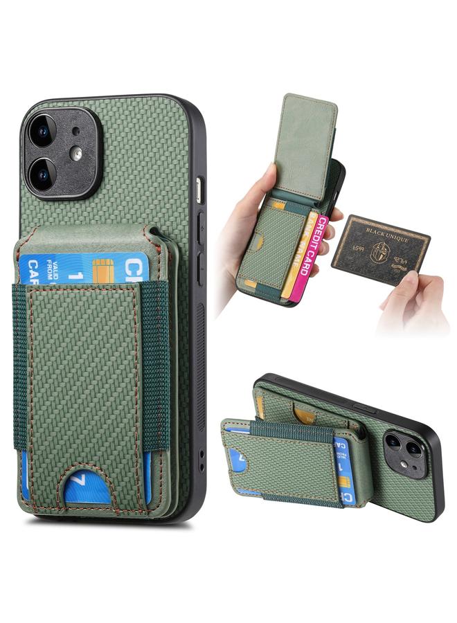 Zaboon Case For iPhone 12 Carbon Fiber Vertical Flip Wallet Stand Phone Case - Image 1