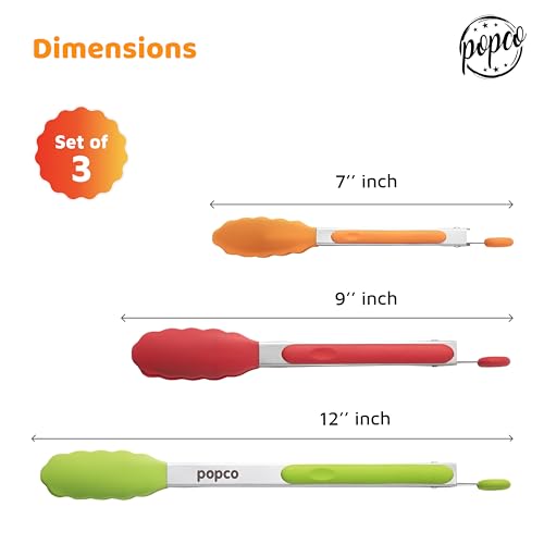 Popco 3-Piece Kitchen Tongs Set – Stainless Steel Heat Resistant Silicone Tips, Strong Comfort Grip, 3 Sizes (7, 9, 12 Inch), Non-Scratch, Dishwasher Safe, for Cooking, BBQ, Salad - Image 3