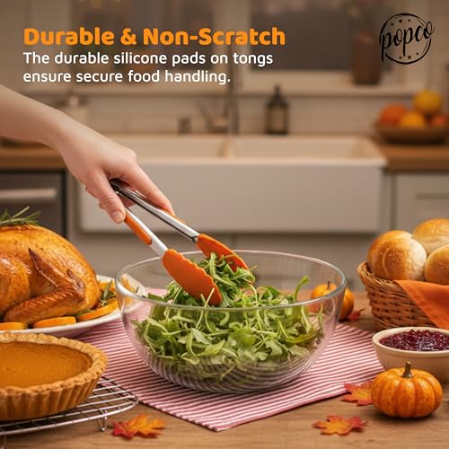 Popco 3-Piece Kitchen Tongs Set – Stainless Steel Heat Resistant Silicone Tips, Strong Comfort Grip, 3 Sizes (7, 9, 12 Inch), Non-Scratch, Dishwasher Safe, for Cooking, BBQ, Salad - Image 4