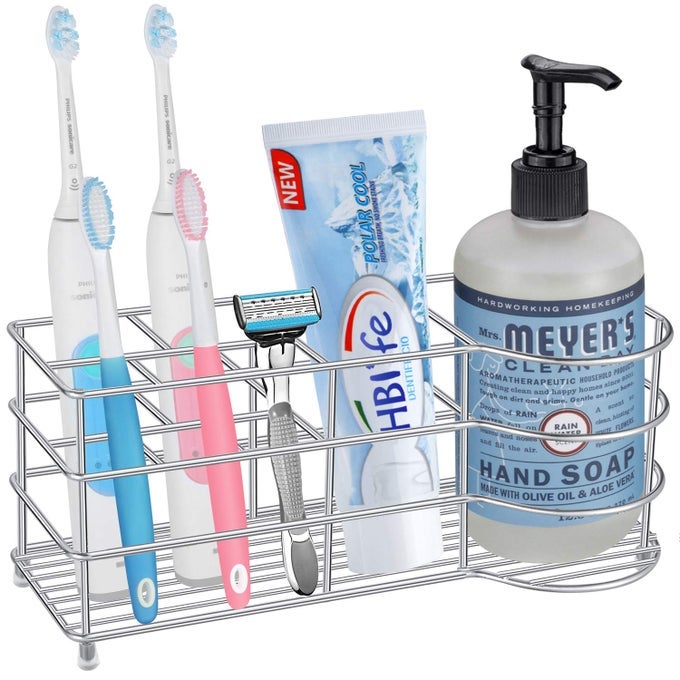 7 SLOTS TOOTHBRUSH HOLDER XLARGE STAINLESS STEEL BATHROOM DECOR SILVER ELECTRIC TOOTHBRUSH HOLDER FOR BATHROOM BATHROOM COUNTER ORGANIZER FOR SMALL SPACES