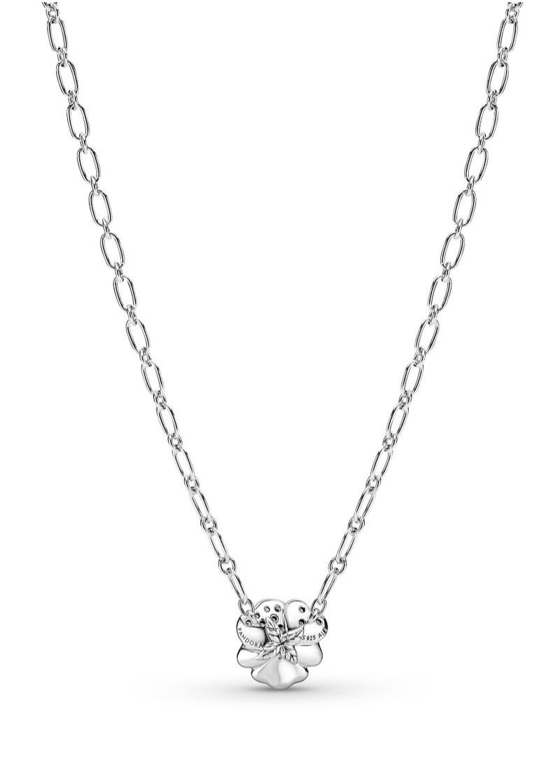 PANDORA pansy flower necklace sterling silver cubic zirconia