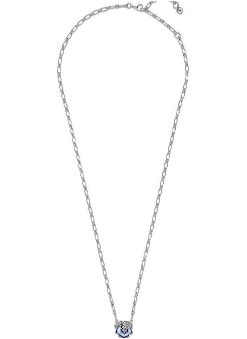 PANDORA pansy flower necklace sterling silver cubic zirconia