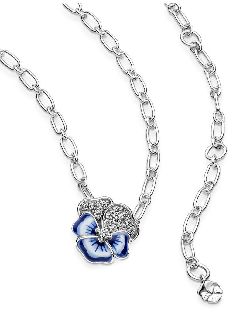 PANDORA pansy flower necklace sterling silver cubic zirconia