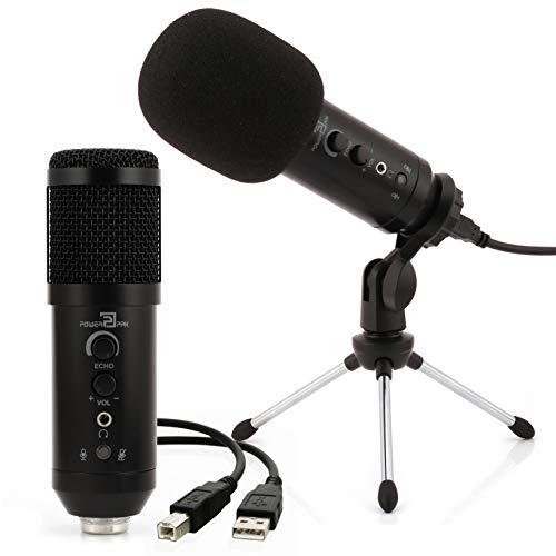 Powerpak MK-F500 USB Metal Condenser Microphone with Desk Stand | Volume Control Headphone Output | Plug and Play(Black) (MK-F500 USB + Desk stand) - Image 1