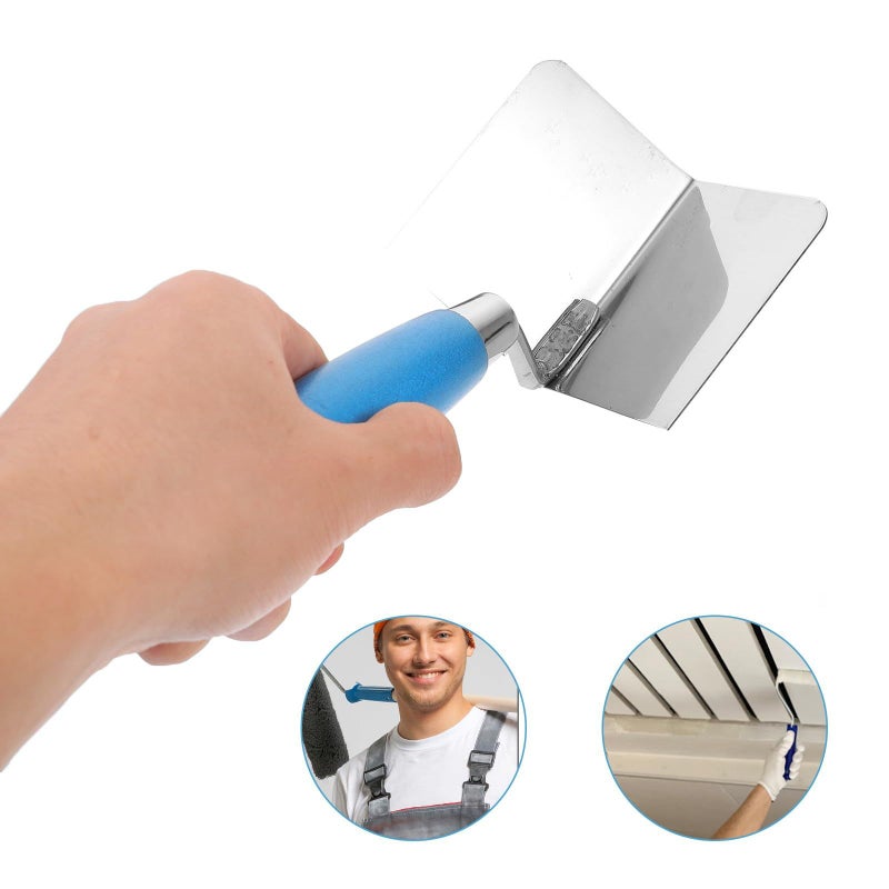Stainless Steel Corner Trowel with Blue Handle for Drywall Plastering and Masonry - Image 5