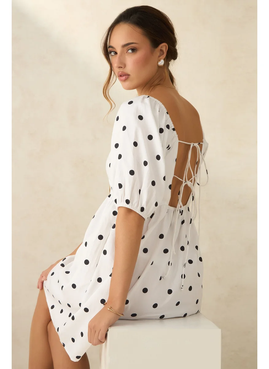 فيرجيو Virgio Women Cotton Square Neckline Mini Length Printed Puff Dress