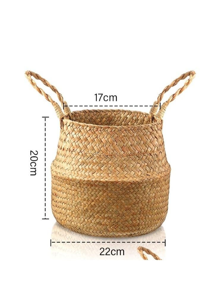 Seaweed Woven Flower Basket Small Wood 23 x 17centimeter - Image 2