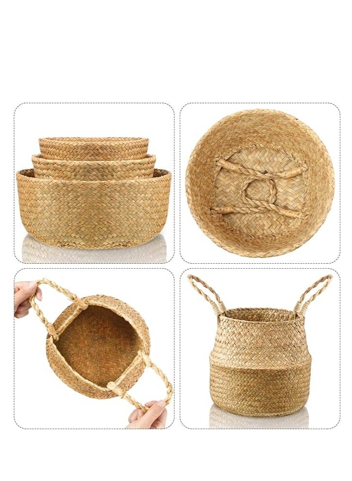 Seaweed Woven Flower Basket Small Wood 23 x 17centimeter - Image 4