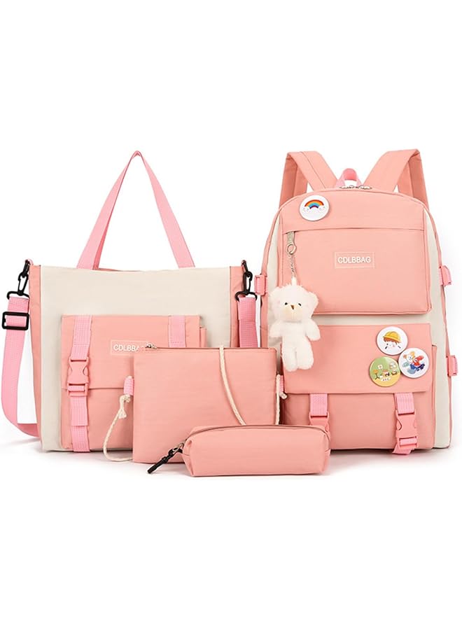 PROMASS School Bag for Girls, 4Pcs Cute Backpack Set with Pendant Lunch Bag, Pencil Case, Handbag, Coin Purse for Teen Girls School Backpack - Image 1