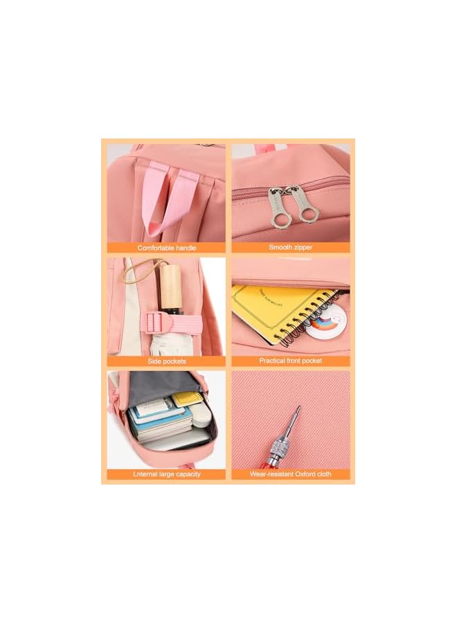 PROMASS School Bag for Girls, 4Pcs Cute Backpack Set with Pendant Lunch Bag, Pencil Case, Handbag, Coin Purse for Teen Girls School Backpack - Image 2