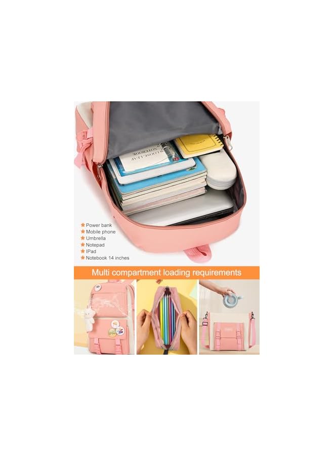 PROMASS School Bag for Girls, 4Pcs Cute Backpack Set with Pendant Lunch Bag, Pencil Case, Handbag, Coin Purse for Teen Girls School Backpack - Image 3