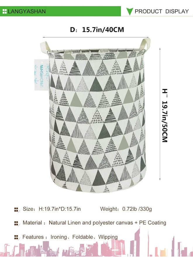 LANGYASHAN Laundry Basket Canvas Fabric Collapsible Organizer Basket for Storage Bin Toy Bins Gift Baskets Bedroom Clothes Children Nursery Hamper (Grey triangle) - Image 2