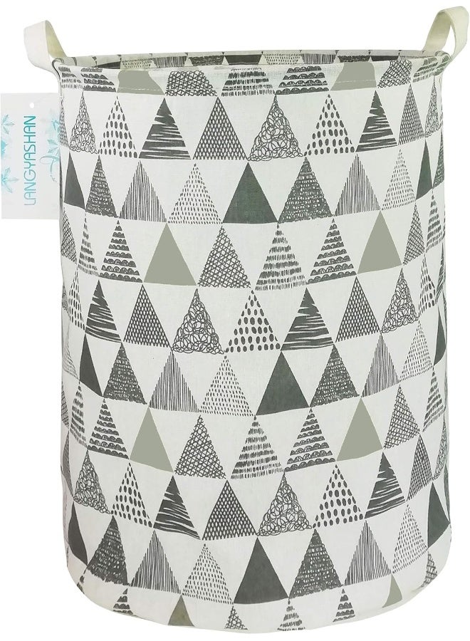 LANGYASHAN Laundry Basket Canvas Fabric Collapsible Organizer Basket for Storage Bin Toy Bins Gift Baskets Bedroom Clothes Children Nursery Hamper (Grey triangle) - Image 1