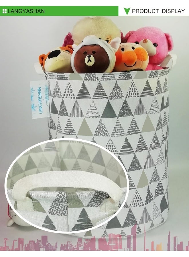LANGYASHAN Laundry Basket Canvas Fabric Collapsible Organizer Basket for Storage Bin Toy Bins Gift Baskets Bedroom Clothes Children Nursery Hamper (Grey triangle) - Image 4