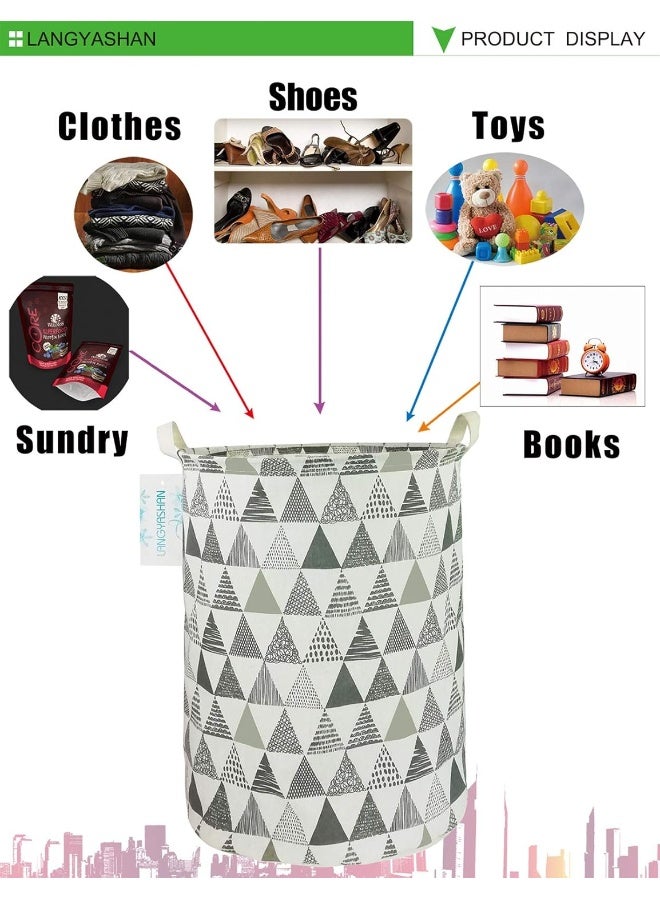 LANGYASHAN Laundry Basket Canvas Fabric Collapsible Organizer Basket for Storage Bin Toy Bins Gift Baskets Bedroom Clothes Children Nursery Hamper (Grey triangle) - Image 3