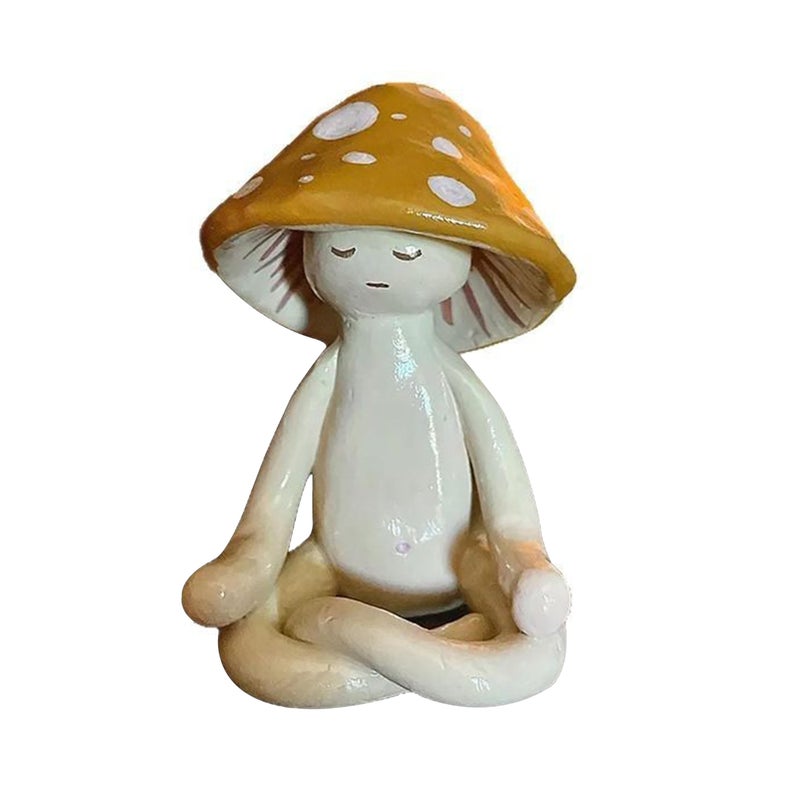 CYjorkbgg Meditation Mushroom Resin Statue - Cute Meditation Mushroom Statue for Desk Living Room Resin Figurine for Home Patio Office Decoration Cute Plant Statues for Tabletop Garden Backyard Decor - Image 1