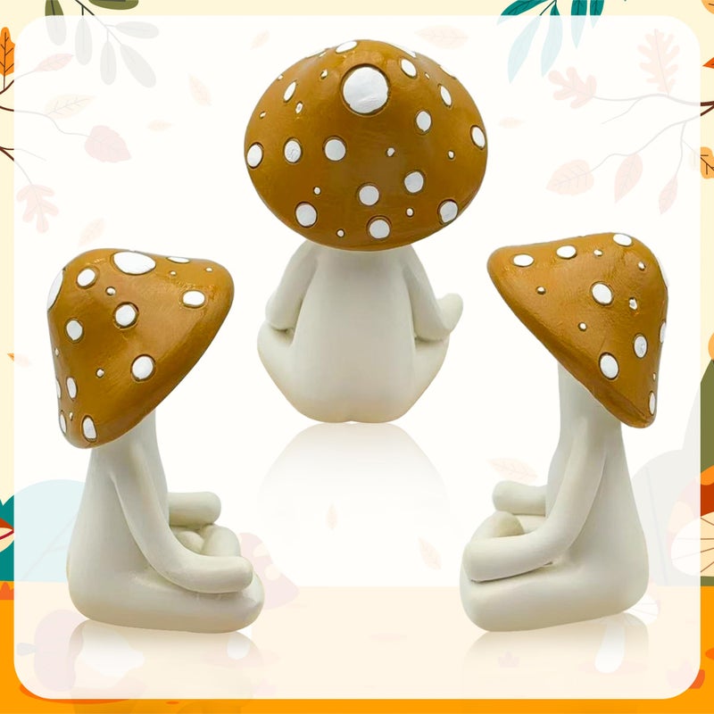 CYjorkbgg Meditation Mushroom Resin Statue - Cute Meditation Mushroom Statue for Desk Living Room Resin Figurine for Home Patio Office Decoration Cute Plant Statues for Tabletop Garden Backyard Decor - Image 3