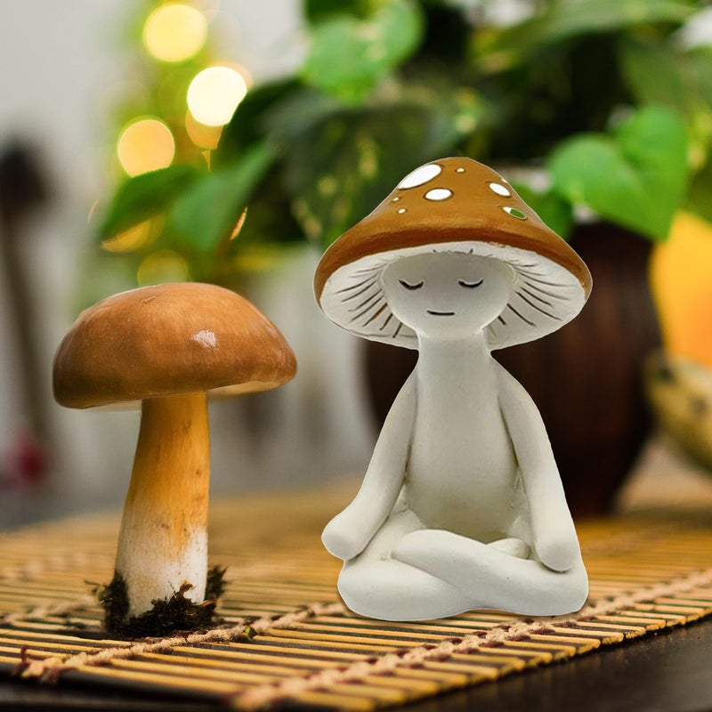 CYjorkbgg Meditation Mushroom Resin Statue - Cute Meditation Mushroom Statue for Desk Living Room Resin Figurine for Home Patio Office Decoration Cute Plant Statues for Tabletop Garden Backyard Decor - Image 4