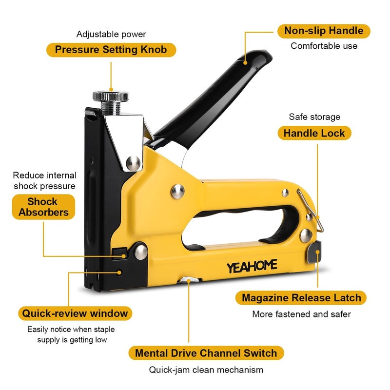 YEAHOME Upholstery Staple Gun Heavy Duty, YEAHOME 4-in-1 Stapler Gun with 4000 Staples, Manual Brad Nailer Power Adjustment Stapler Gun for Wood, Crafts, Carpentry, Decoration DIY - Image 2