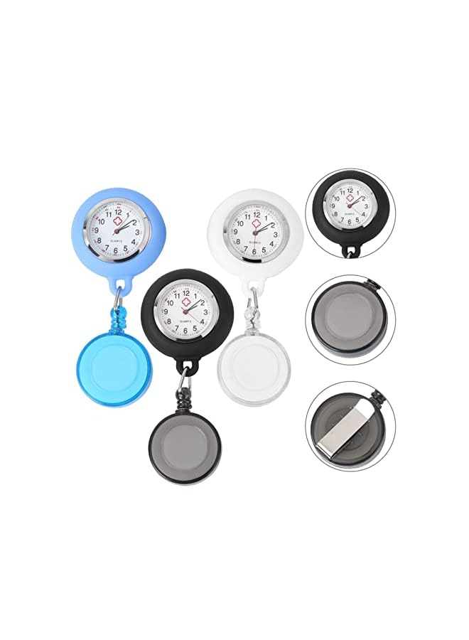 erorex Nurse Watch Retractable Nurse Watches Clip-On Nurses Watch Silicone Fob Watches With Second Hand For Nurses Pocket Quartz Watch For Nurse Gift 3 Pcs (Black, Light Blue, White) - Image 3