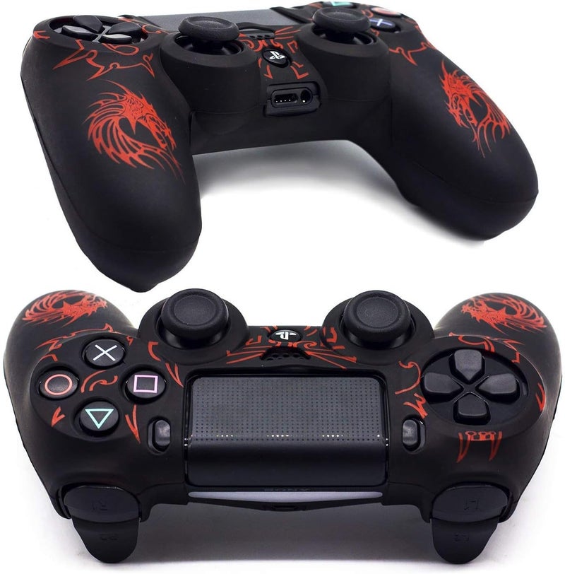BRHE Controller Skin for PS4, Anti-Slip Grip Silicone Cover Protector Case Compatible with PS4 Slim/PS4 Pro Wireless/Wired Gamepad Controller with 2 Dragon Carving Thumb Grip Caps - Image 2