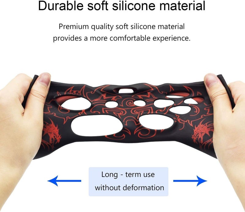 BRHE Controller Skin for PS4, Anti-Slip Grip Silicone Cover Protector Case Compatible with PS4 Slim/PS4 Pro Wireless/Wired Gamepad Controller with 2 Dragon Carving Thumb Grip Caps - Image 4