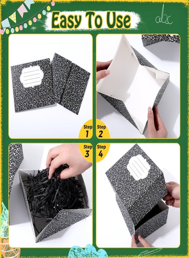 Resurhang 12 Pcs Back to School Gift Box Composition Notebook Treat Box with Lid Crinkle Paper First Day of School Teacher Student Gift Boxes Bulk for Welcome Classroom Party Favor Decorations - Image 3