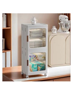 Foldable Storage Cabinet,Plastic Stackable Storage Case with Lid Door,Large Capacity Folding Storage Box for Toys Clothes Shoes Organizer,Collapsible Closet Bins,Portable Cupboard with Wheel