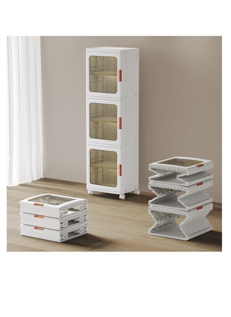 Generic - Foldable Storage Cabinet,Plastic Stackable Storage Case with Lid Door,Large Capacity Folding Storage Box for Toys Clothes Shoes Organizer,Collapsible Closet Bins,Portable Cupboard with Wheel - Image 1