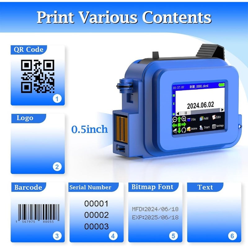 Portable Handheld Inkjet Printer Mini Pocket Inkjet Coding Machine for Logo QR Code Barcode Production Date Batch Number Wireless Bluetooth 5.0 Quick-Drying Ink For Home Office Factory Use 300 DPI 128 MB Storage Rechargeable 2000 mAh Battery - Image 3