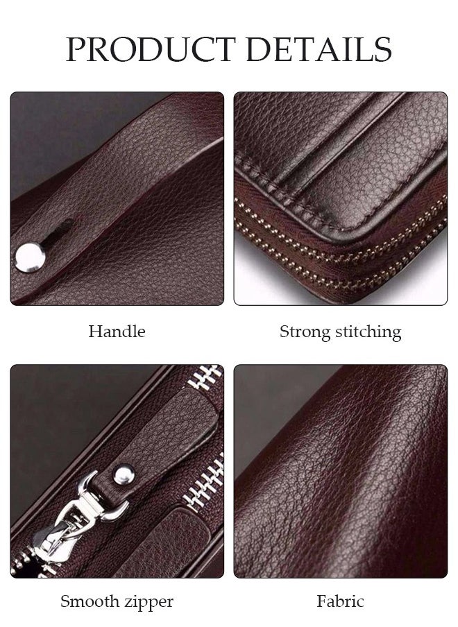 DUNISO Men's Clutch Bag Faux Leather Wallet Bag Large Capacity Light Weight Handbag Portable Envelope Phone Purse with Wrist Strap  - Image 3